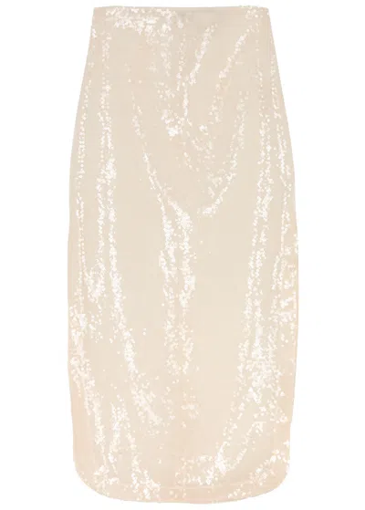 A.w.a.k.e. A. W.a. K.e Mode Sheer Sequin Midi Skirt In Ivory