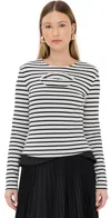 A.w.a.k.e. Fitted Stripe Top With Cut-out In Striped/navy And White