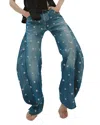 A.w.a.k.e. A. W.a. K.e. Mode Studded High Rise Barrel Jeans In Blue Denim In Blue Denim