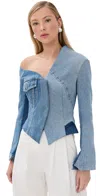 A.w.a.k.e. A. W.a. K.e. Mode Upcycled Denim Off Shoulder Jacket Blue Denim In Blue Denim