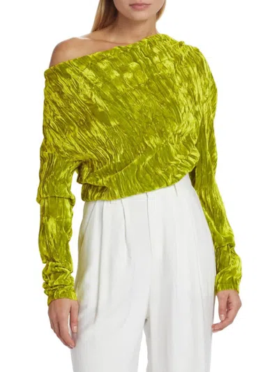 A.w.a.k.e. A. W.a. K.e Mode Asymmetric Crushed Velvet Top In Lime
