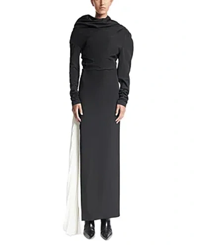 A.w.a.k.e. Asymmetric Crepe Maxi Dress In Black/ivory