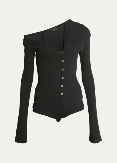 A.w.a.k.e. Asymmetric Long-sleeve Bodysuit In Black