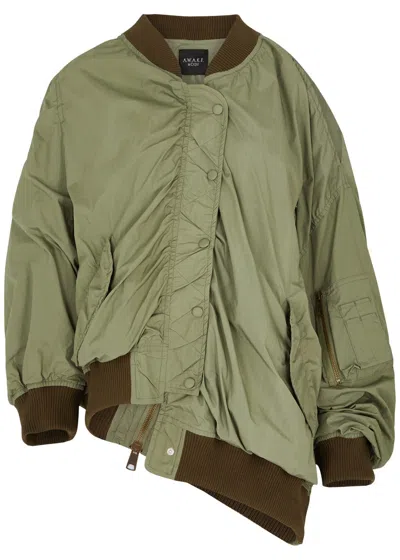 A.w.a.k.e. A.w.a.k.e Mode Asymmetric Cut-out Shell Bomber Jacket In Green