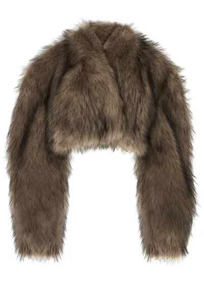 A.w.a.k.e. A.w.a.k.e Mode Cropped Faux-fur Jacket In Brown