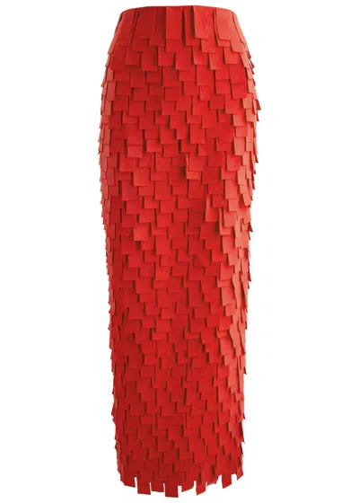 A.w.a.k.e. A.w.a.k.e Mode Laser-cut Fringed Maxi Skirt In Red