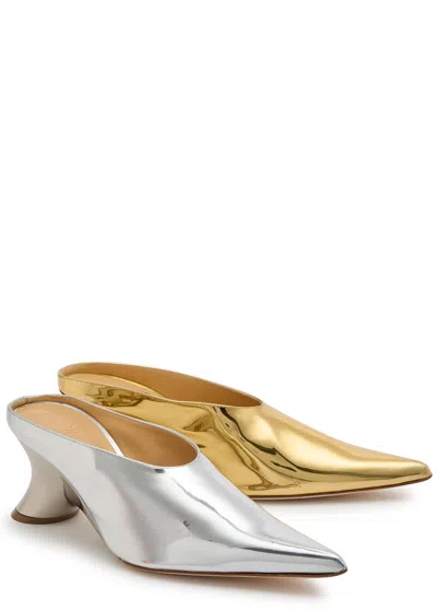 A.w.a.k.e. A.w.a.k.e Mode Maya 75 Mismatched Metallic Leather Mules In Gold