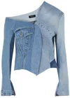 A.w.a.k.e. A. W.a. K.e. Mode Upcycled Denim Off Shoulder Jacket Blue Denim In Blue