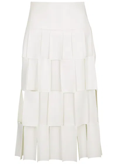 A.w.a.k.e. A.w.a.k.e Mode White Layered Faux Leather Midi Skirt