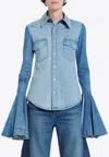 A.w.a.k.e. A. W.a. K.e. Mode Recycled Denim Shirt With Pleated Bell Sleeves Blue In Blue