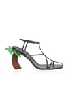 A.w.a.k.e. Bianca Palm-detailed Leather Sandals In Black