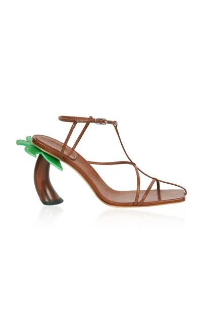 A.w.a.k.e. Bianca Palm-detailed Leather Sandals In Brown