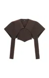 A.w.a.k.e. Collared Checked Stretch-wool Cropped Blazer In Brown