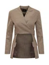 A.w.a.k.e. Collarless Blazer In Gingham