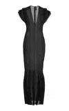 A.w.a.k.e. Cotton Organza Sheer Multi Panel Maxi Dress In Black