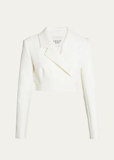 A.w.a.k.e. Cropped Wrap-around Jacket With Ties In White