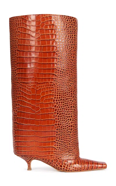 A.w.a.k.e. Dana Alta Croc-effect Leather Cylinder Boots In Orange