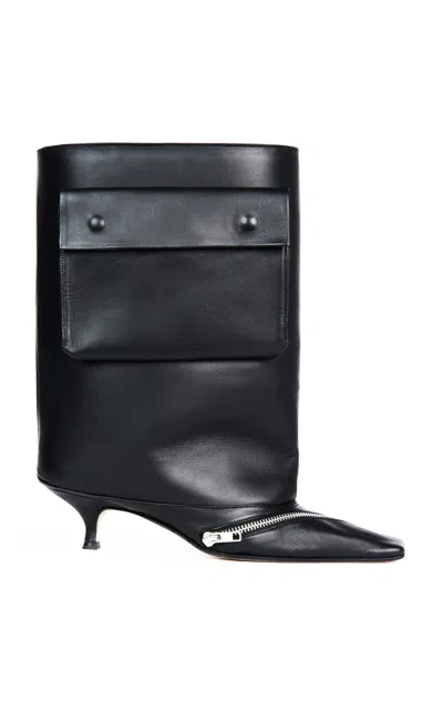 A.w.a.k.e. Dana Carniera Zipper Detail Leather Cylinder Boots In Black