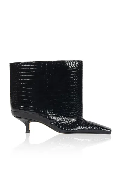 A.w.a.k.e. Dana Patent Croc-effect Leather Ankle Boots In Black