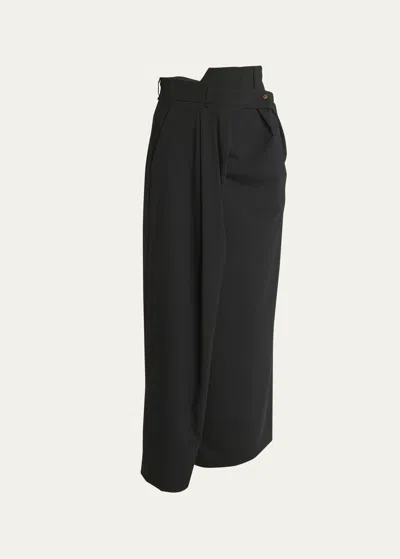 A.w.a.k.e. Deconstructed Stretch-wool Trouser Skirt In Black