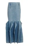 A.w.a.k.e. Denim Skirt With Panel Detail In Light Blue