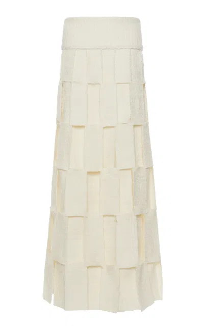 A.w.a.k.e. Double-layered Basket-woven Maxi Skirt In Off-white
