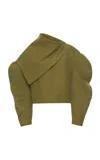 A.w.a.k.e. Draped Cotton-blend Twill Top In Khaki