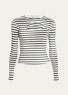 A.w.a.k.e. Fitted Stripe Top With Cut-out In Striped Navy/whit