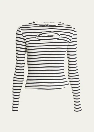A.w.a.k.e. Fitted Stripe Top With Cut-out In Striped Navy/whit