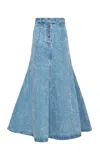 A.w.a.k.e. Flared Acid-washed Denim Midi Skirt In Medium Wash
