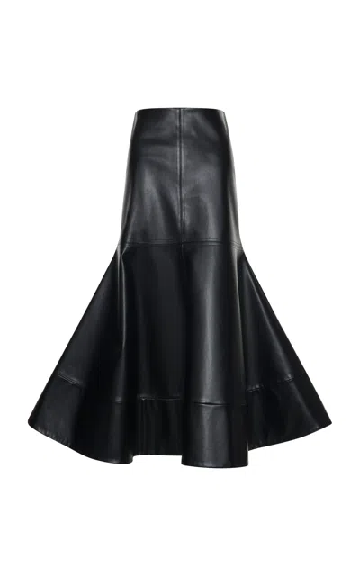 A.w.a.k.e. Flared Vegan Leather Midi Skirt In Black