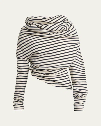 A.w.a.k.e. Jersey Cowl-neck Draped Top In Stripe