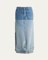 A.w.a.k.e. Upcycled Denim Mirror Effect Midi Skirt In Blue