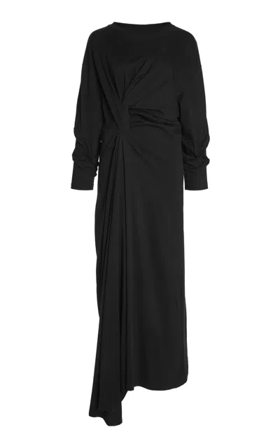A.w.a.k.e. Organic Cotton Knotted Jersey Maxi Dress In Black