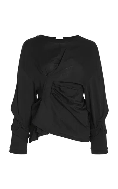 A.w.a.k.e. Organic Cotton Open-back Knotted Jersey Top In Black