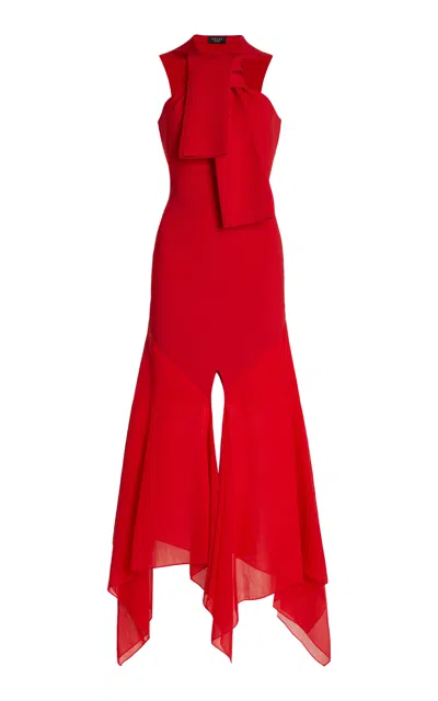 A.W.A.K.E. ORGANZA-PANELED KNIT MAXI DRESS