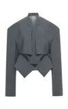 A.w.a.k.e. Oversized Wool Suiting Cropped Jacket In Grey