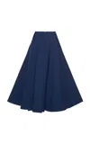 A.w.a.k.e. Pleated Stretch-wool Suiting Midi Skirt In Navy