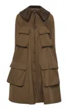 A.w.a.k.e. Pocket-detailed Long Flared Cotton Gabardine Trench Coat In Brown