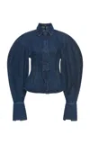 A.w.a.k.e. Puff-sleeve Denim Shirt In Medium Wash