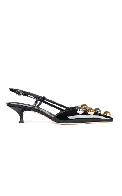 A.w.a.k.e. Rita Big Studded Patent Leather Slingback Kitten Heels In Black