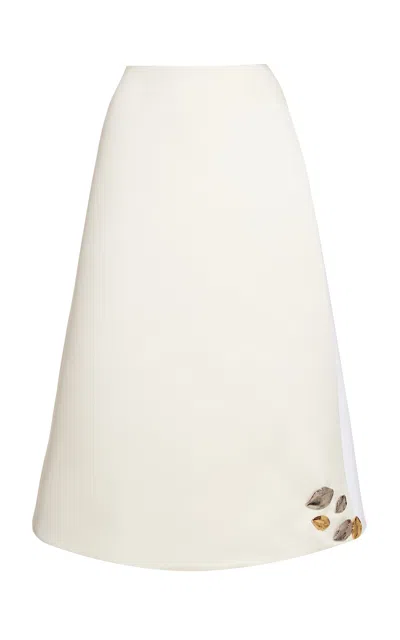 A.w.a.k.e. Satin Lip Deco Midi Skirt In Ivory