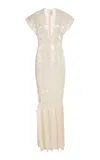 A.w.a.k.e. Sequined Multi Panel Maxi Dress In Ivory