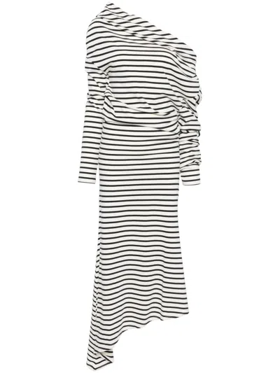 A.w.a.k.e. Striped Asymmetric Maxi Dress In White