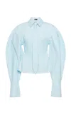 A.w.a.k.e. Tie-detailed Stretch-cotton Poplin Shirt In Light Blue