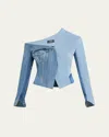 A.w.a.k.e. A. W.a. K.e. Mode Upcycled Denim Off Shoulder Jacket Blue Denim In Blue