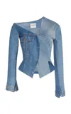 A.w.a.k.e. A. W.a. K.e. Mode Upcycled Denim Off Shoulder Jacket Blue Denim In Blue