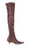 A.w.a.k.e. Veronica Borchie Over-the-knee Studded Faux Stretch Leather Boots In Brown