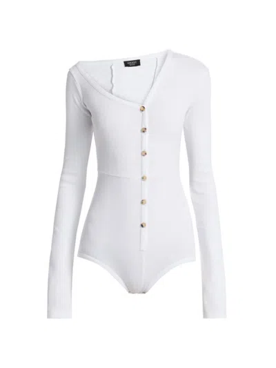 A.w.a.k.e. Women's Stretch Cotton Asymmetric Collar Bodysuit In White
