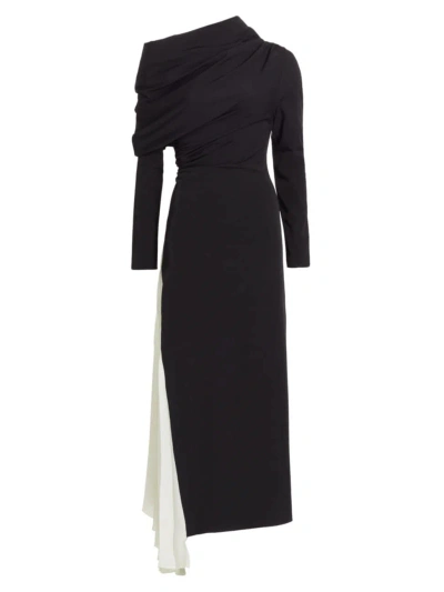 A.w.a.k.e. Asymmetric Long-sleeve Maxi Dress In Black Ivory
